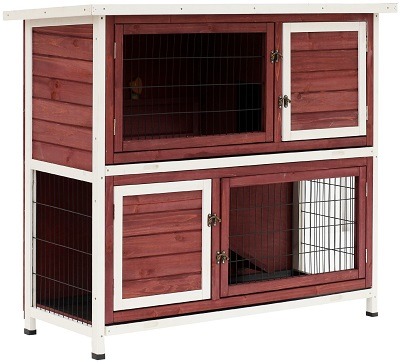 PawHut 48 2-Story Elevated Stacked Wooden Rabbit Hutch