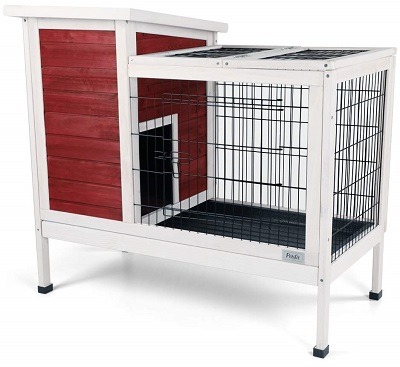 Petsfit Wood Rabbit Cage with Deeper Removable Tray